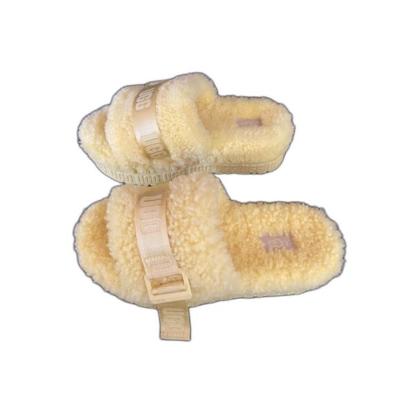 Womens US 6 UGG Fluffita Slide Platform Sandel Curly Wool Slip on Strap Yellow - Picture 5 of 8